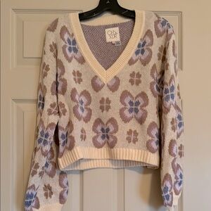 Cropped Sweater cream & purple